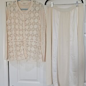 Peace Love World Ivory Open Knit Sweater And Skirt Set